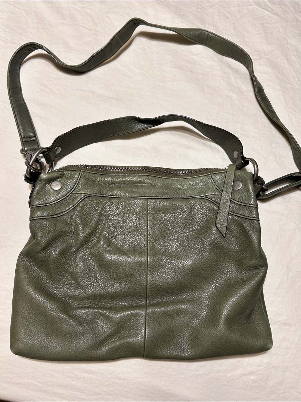HOBO Olive Green Pebbled Leather Shoulder Bag